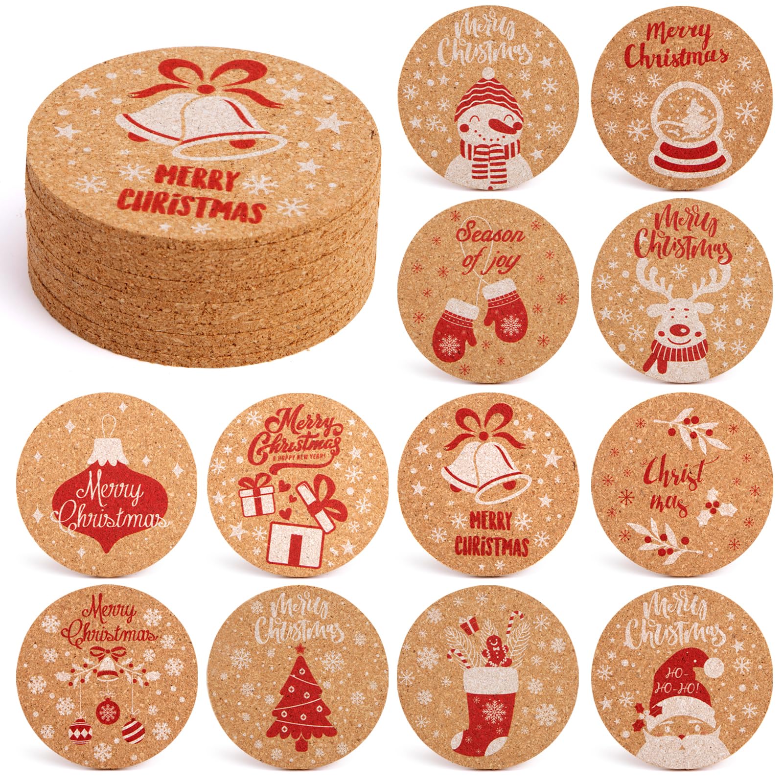 Amazon｜HAKSEN 12個 クリスマスコルクコースター 4インチ コルク